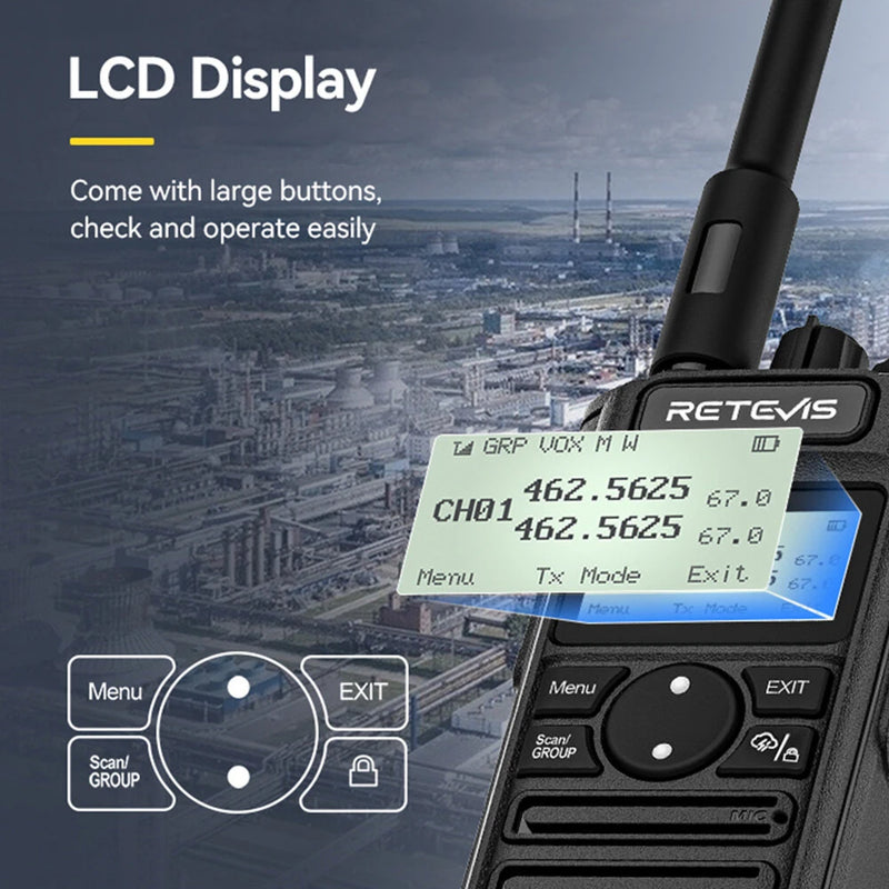 Retevis RT86S Walkie Talkie Long Range Two Way Radio 30 Channels UHF GMRS 10W Power 2600mAh Battery LCD Display Flashlight VOXs Hands Free