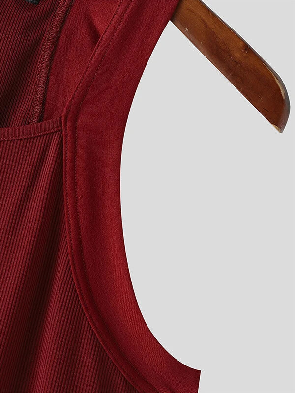 INCERUN Mens High Elastic Solid Color Casual Tank Top