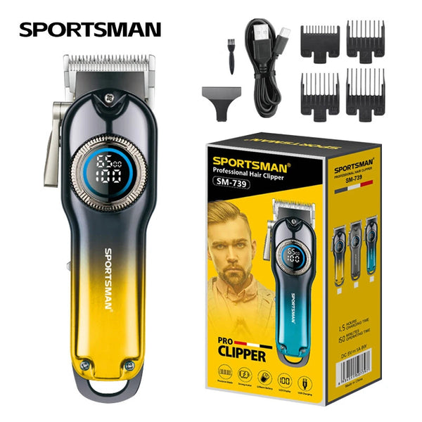 SPORTSMAN Professional Electric Hair Clipper LCD Display 1500mAh USB Rechargeable Salon Electric Hair Trimmer