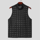 INCERUN Mens Burn out Mesh Striped Sleeveless Tank Black Sheer Mesh Sleeveless Crew Neck Top