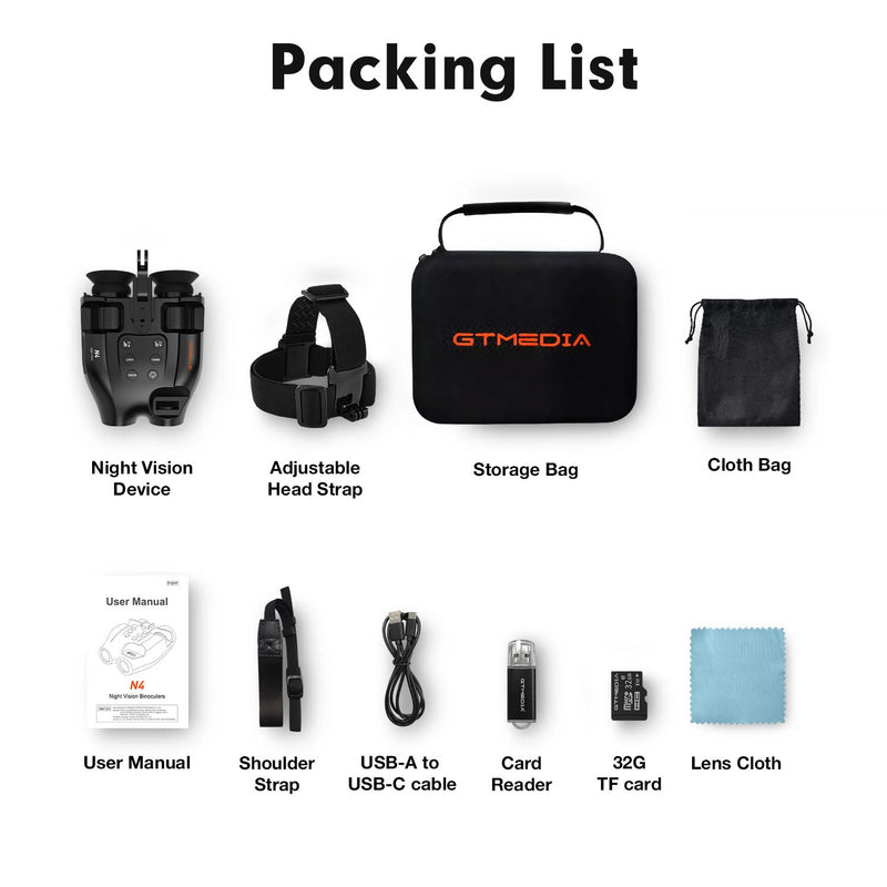 GTMEDIA N4 Night Vision Binoculars 7 Levels Infrared Light 5X Zoom Photo/Video Playback Head-Mounted Support Ideal for Outdoor Activities and Wildlife Observation