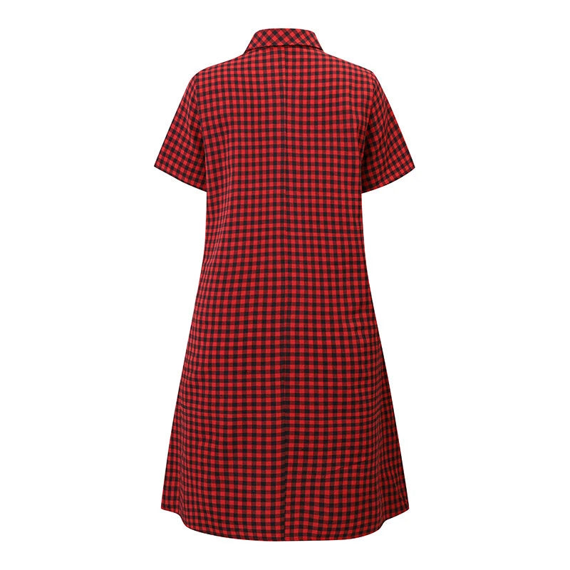 ZANZEA Elegant Style Women's Dresses Daily Short Sleeve Lapel Plaid Loose Midi Shirt Dress