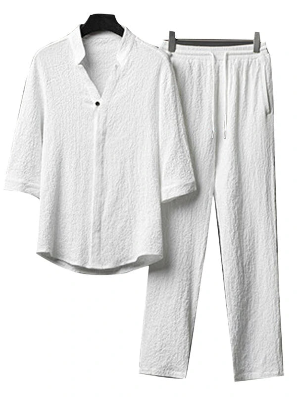 INCERUN Mens Sets 3/4 Short Sleeve Shirt & Pants Two Pieces Set Loose Daily Men's Casual Suits