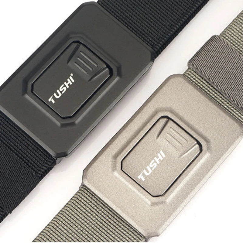 TUSHI Aluminum Alloy Quick Release Buckle Elastic Belt for Men Tactical Belt Outdoor Army Hunting Belt Adjustable Stretch Waistband