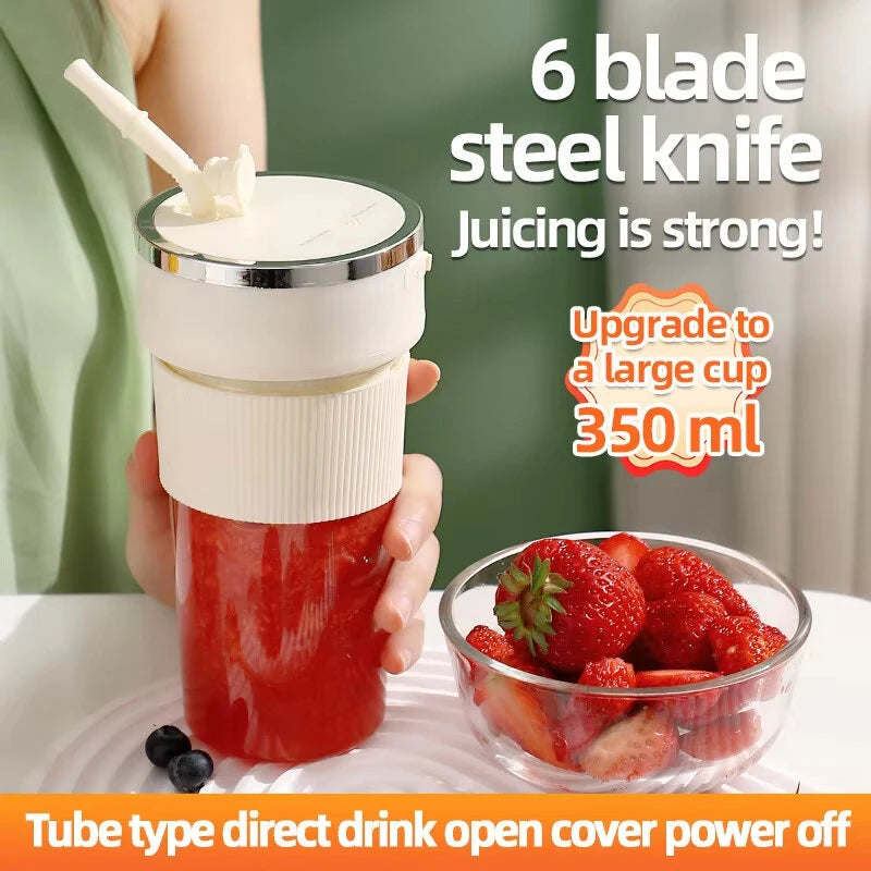 Electric Juicer Wireless Blender 350ml Portable Lightweight Straw Juices Cup Large Capacity USB Charging 6 Blade Reusable Juice Cup