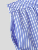 INCERUN Mens Fashion Striped Loose Two Pieces Outfit Comfortable Long Sleeve Shirt & Short Two-piece Suits