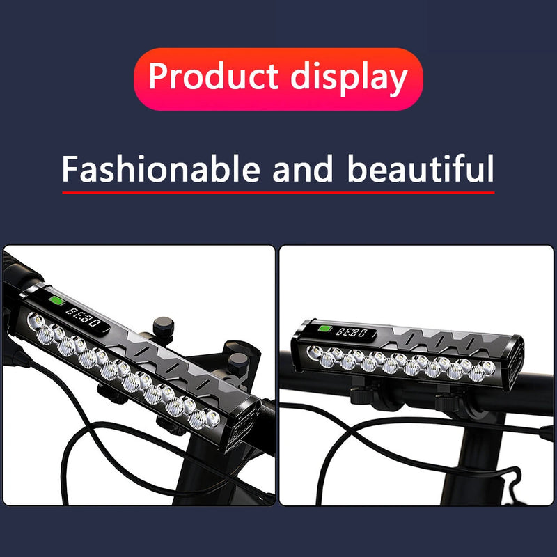 BIKIGHT 5000Lm Super Brightness Bike Headlight 17 LED Lamp Bead Waterproof 4 Light Modes Type-C Fast Charge Aluminum Alloy Bicycle Front Light with Digital Display
