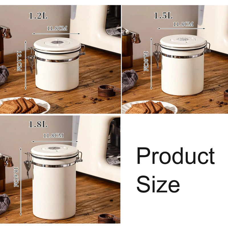 1.8L Stainless Steel Coffee Bean Container with Date Display and Spoon Sealed Coffee Container Food Storage Container for Dry Goods Cookies Candy Spices