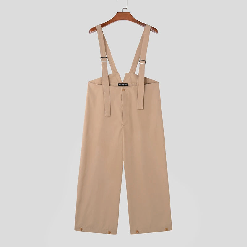 INCERUN Men's Casual Overalls with Adjustable Straps, Loose Fit Wide Leg Jumpsuit for Men Large Size S-5XL