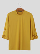 INCERUN Mens T-Shirt Solid Color Knitted Summer Casual Men Clothing Tops