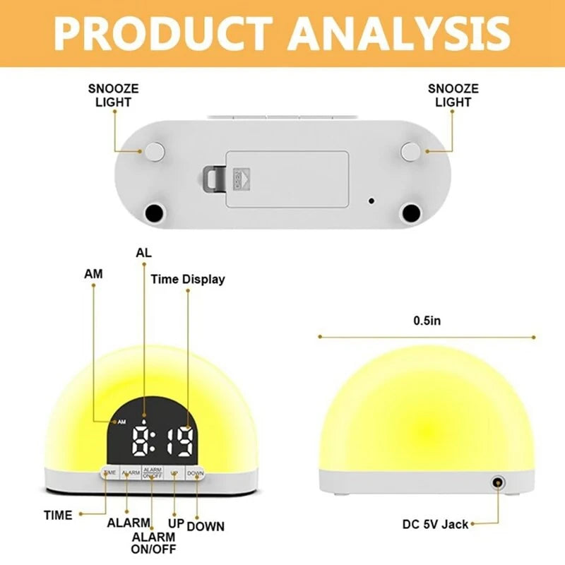 Simulated Sunrise Wake-Up Light Alarm Clock Wake-Up Light Simulates Sunrise Atmosphere Light Electronic Night Light Wake-Up Alarm Clock