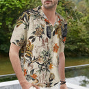 INCERUN Mens Shirts Hawaiian Short Sleeve Shirts Summer Holiday Beach Men Shirt Tropical Leaves Print Henley Shirts