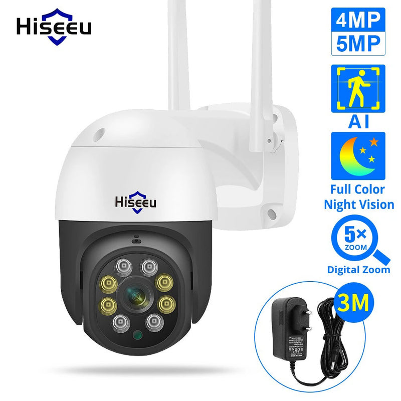 Hiseeu 4MP/5MP PTZ IP Camera Outdoor Security AI Human Detection H.265X Wireless WiFi  Video Surveillance Cameras iCsee P2P