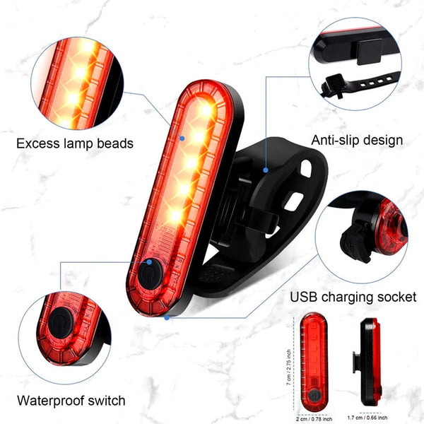 BIKIGHT Bike Taillight 650mAh Battery USB Rechargeable Red LED Bright Rear Light Waterproof Easy to Install Bicycle Light for Safety Cycling