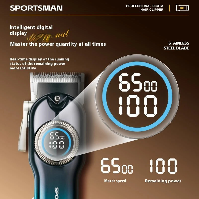 SPORTSMAN Professional Electric Hair Clipper LCD Display 1500mAh USB Rechargeable Salon Electric Hair Trimmer