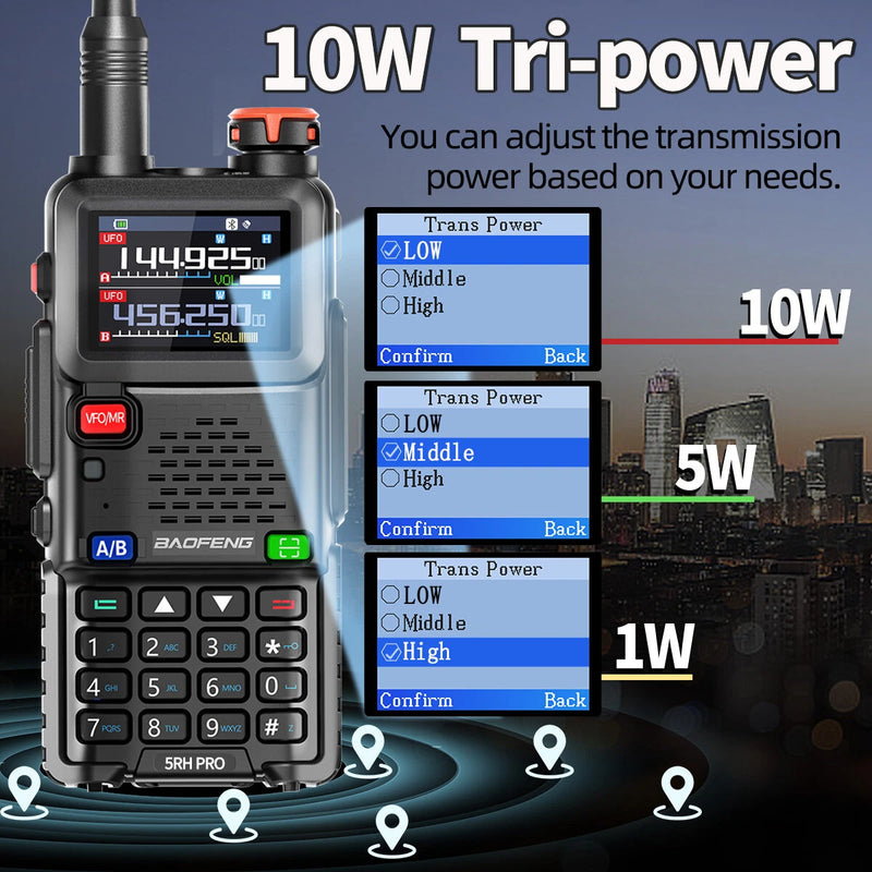 Baofeng UV-5RH PRO 10W GPS Multi Band AM FM Walkie Talkie Bluetooth Frequency Writing Function 640 Channels Wireless Copy Frequency Type-C Ham Two-way Radio