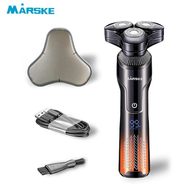 MARSKE Electric Shaver With LCD Digital Display Magnetic 3-Blade Head IPX7 Full Body Washable Razor