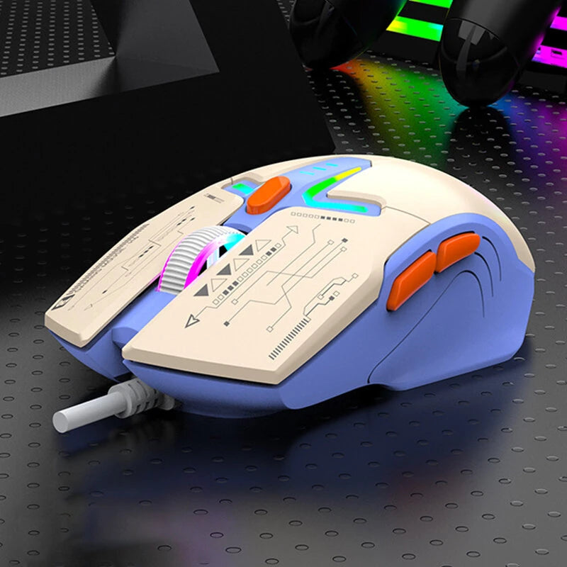 XUNFOX H6 RGB Mecha Style Wired Gaming Mouse 1200-3600DPI 6-Keys USB Wired E-sports Gamer Mice for PC Laptop Computer