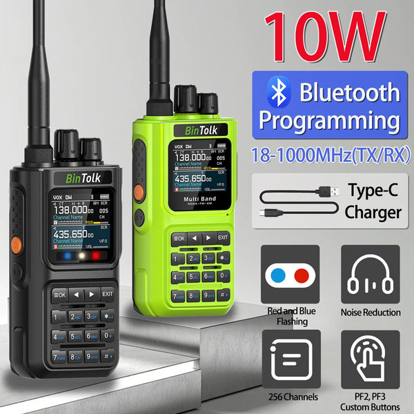 BinTolk BT8000 10W High Power Two Way Radio 256CH Wide Band 18-999MHz Wireless Frequency Copy Type-C Charging Bluetooth Programming NOAA Weather Long Range Outdoor Emergency Communication