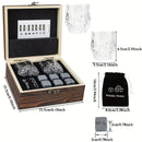 Reusable Whiskey 6 Ice Stones Set Whiskey Stones 2 Whisky Glasses Set Granite Ice Cube Stainless Steel Clips with Fleece Bag Wooden Gift Best Gift for Men