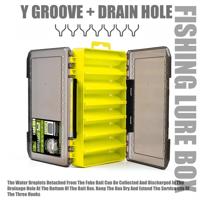 SAMOLLA 12/14 Compartments Double Sided Fishing Tackle Box Y-slot Fishing Gear Organizer Fishing Tool Storage Case