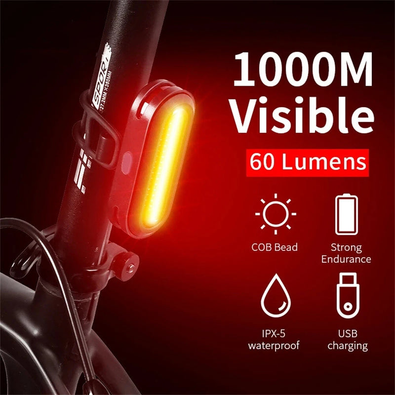 WEST BIKING 60LM 1000m Visibility Bicycle Taillight USB Rechargeable 360 Rotation Adjustment 6 Mode Flash Warning Lamp Waterproof Bike Rear Light for MTB Outdoor Night Cycling Safety
