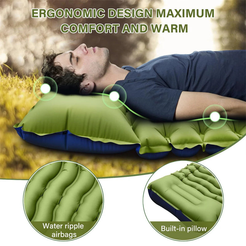 IPRee Outdoor Portable Self-Inflating Camping Air Mattress 4-Inch Thick Compact Ultralight Sleeping Pad with Built-in Foot Pump Pillow