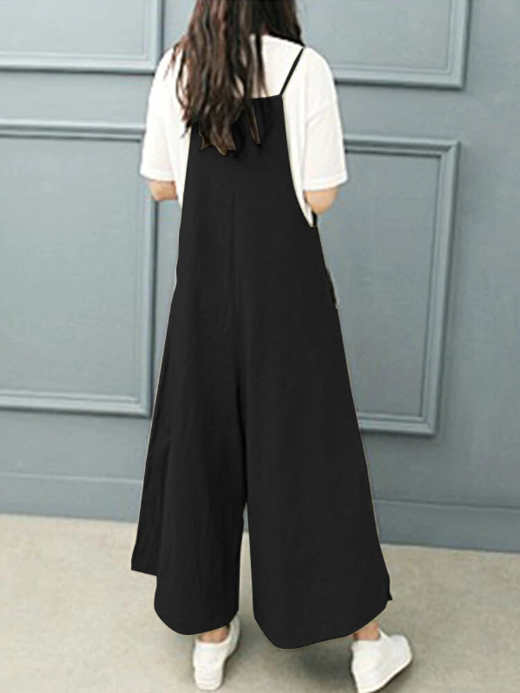 ZANZEA Plus Size Women Overalls Bib Pants Loose Pockets Jumpsuit