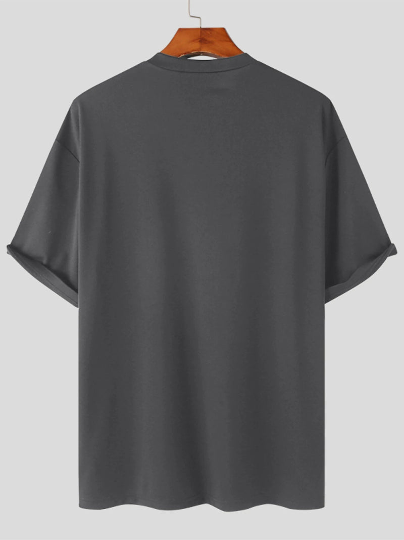 INCERUN Men Solid Color Short Sleeve T-Shirt Round Neck Loose Fit Men's Tee Summer Casual Daily Mens Top