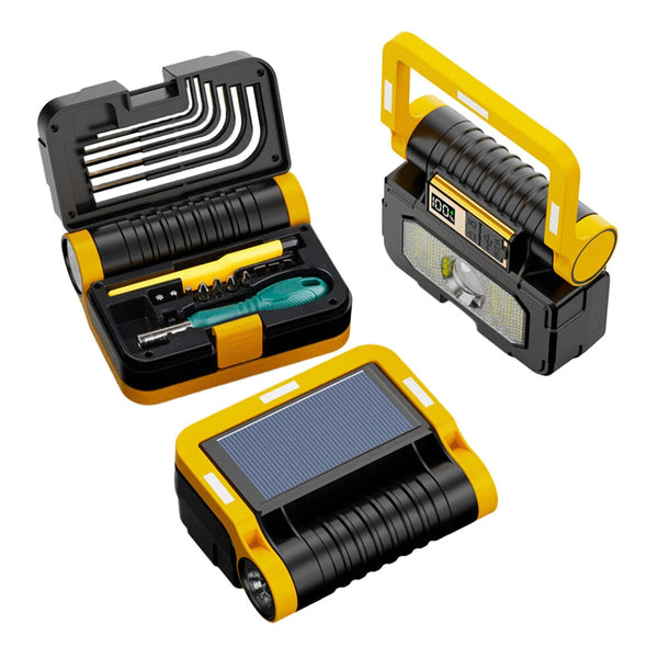 IPRee Multifunctional Folding LED Solar Flashlight Dual Light Source Outdoor Camping Torch Built-in 18 Hardware Tools USB Rechargeable Outdoor Waterproof Emergency Lantern