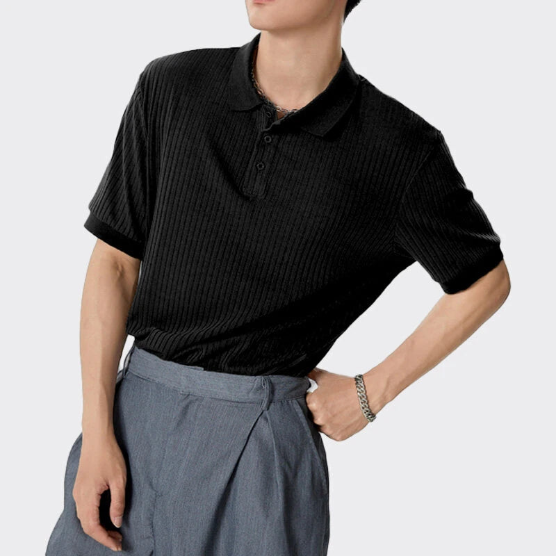 INCERUN Mens Solid Rib-Knit Short Sleeve Golf Shirt Comfy Fabric Lapel Top for Men