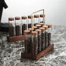 6/10/12 Slots Wood Base Coffee Bean Glass Bottle Display Stand Transparent Glass Tubes Wooden Lids Storage Rack