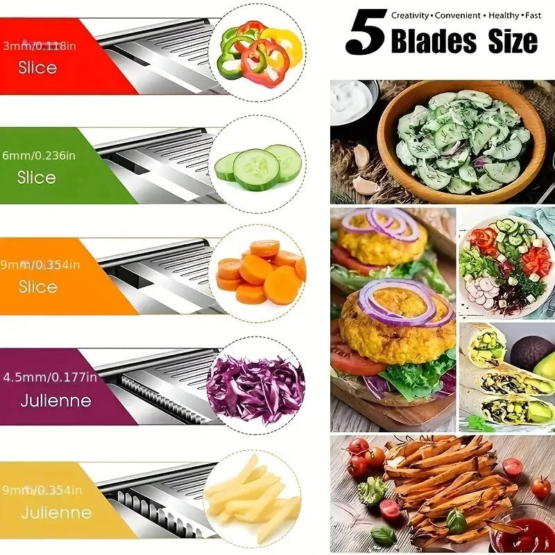 Multifunctional Vegetable Cutter Grater Food Slicer Adjustable Thickness for Cheese Fruits Vegetables Stainless Steel Food Cutter Slicer Dicer with Extra Brush for Kitchen