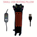 IPRee USB Heated Small Black Cat Pillow Heating Pad for Period Cramp 5 Temperature Levels 5 Timer Setting 50cm/19.7" All Season Blanket & Bed Warmer for Bed, Couch, Floor