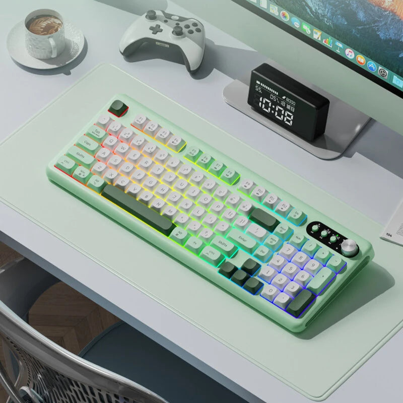 EWEADN V101 98 Keys Tri-mode Wireless Keyboard with Knob RGB Light Mute Button 4000mAh Rechargeable 2.4G/bluetooth/Type-C Wired E-sports Gaming Keyboards