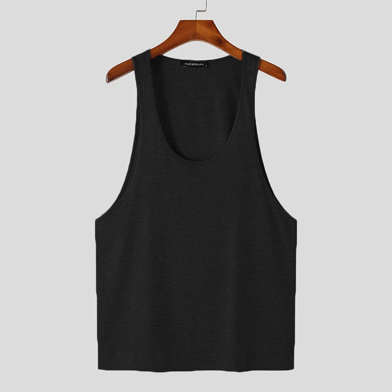 INCERUN Mens Tank Top Solid Color Sport Tanks Scoop Neck Tank Top Summer Comfy Gym Sleeveless Top