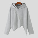 INCERUN Men Hooded Sweatshirts Trendy Asymmetric Zip Long Sleeve Hoodie with Irregular Hem for Fashion-forward Males Clothing