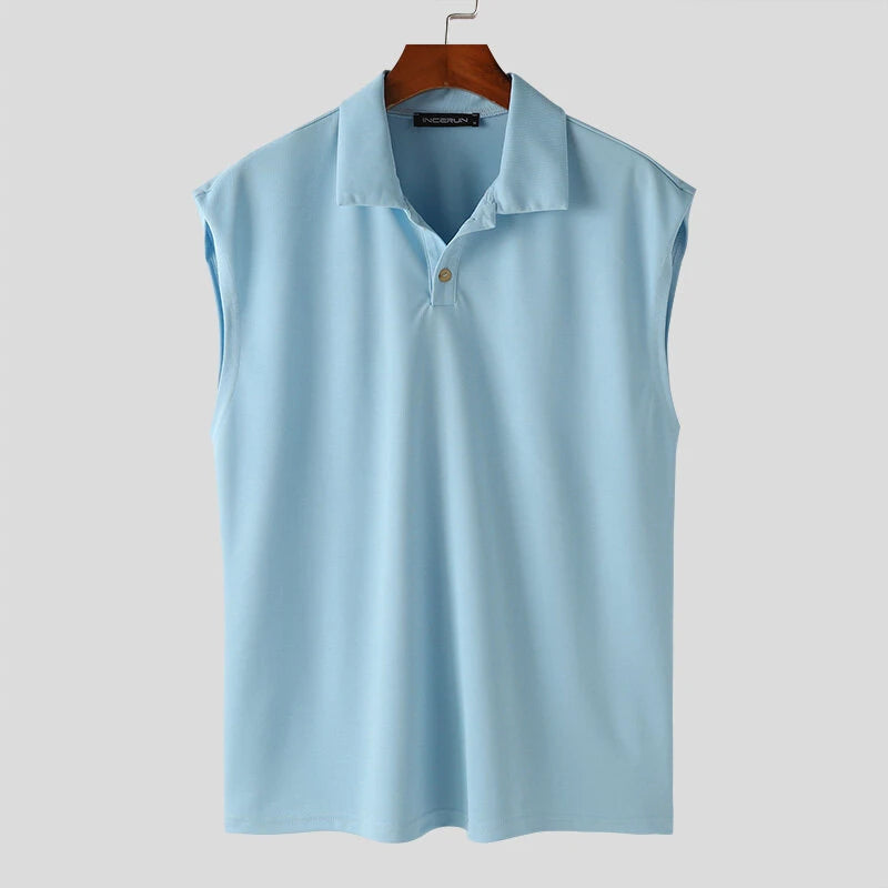 INCERUN Mens Lapel Tank Top Fashion-forward Casual Men's Vest Collection Korean Style Solid Color V-Neck Tank Top