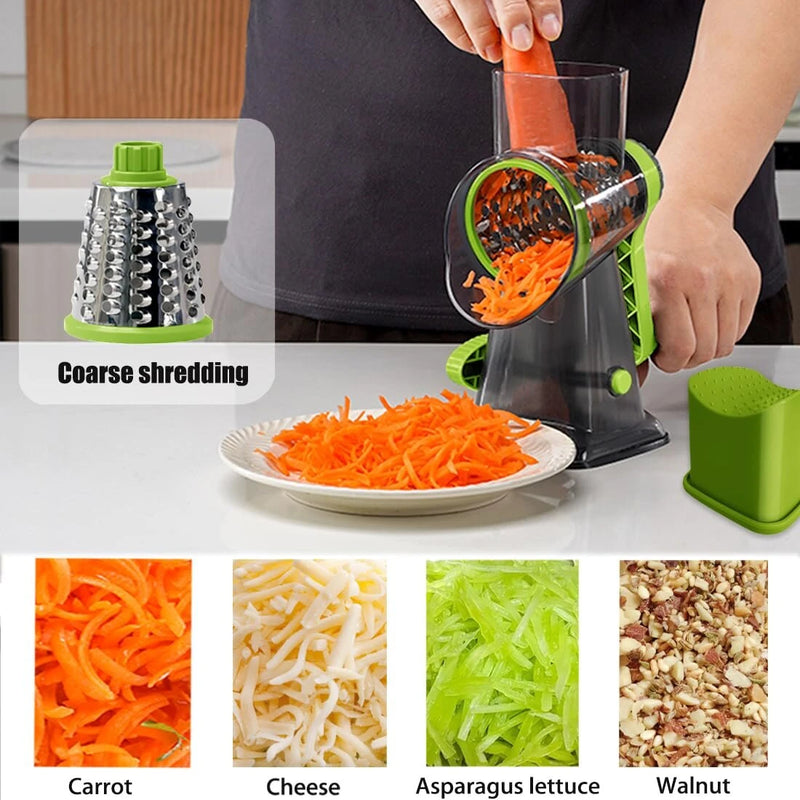 Multi-functional Hand Crank Rotary Slicer Vegetable Cutter Handheld Rotary Cheese Grater Cutter Round Mandoline with Handle Vegetable Slicer Carrot Cutter Nut Grinder