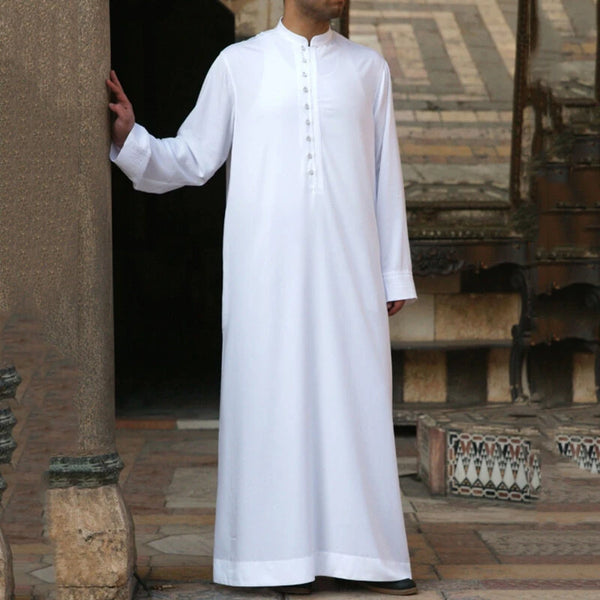INCERUN Men Jubba Thobe Solid Color Long Sleeve Fashion Thin Robes Kaftan Stand Collar Islamic Arabic Men Caftan S-5XL