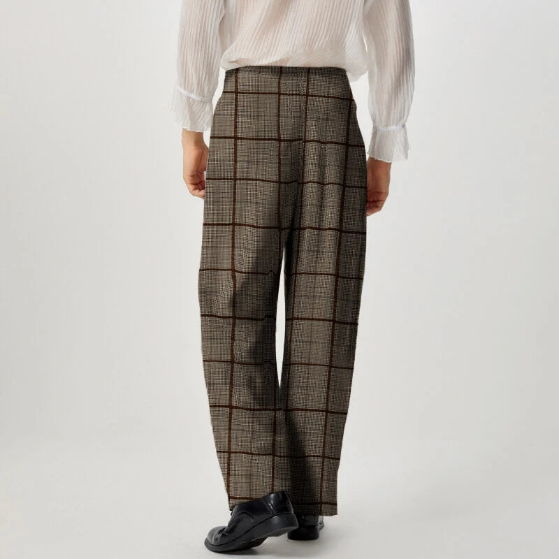 INCERUN Mens Twist Design Casual Long Pant Fashion Retro Striped Loose Fit Straight Trousers for Men