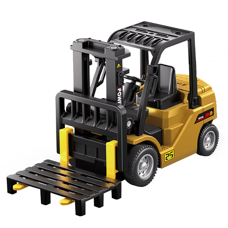 HJ2025-2D RTR 1/64 2.4G Mini RC Car Alloy 2 in 1 Forklift Crane With Trailer Support App Remote Controlled LED Light Sound Engineering Vehicle Desktop Toys Model Collection Gift For Boys