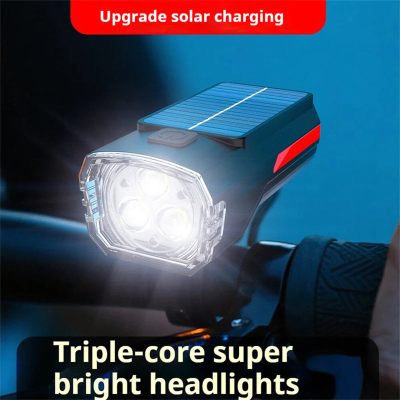BIKIGHT Solar Rechargeable LED Bicycle Headlight Anti-glare Type-C Charging Waterproof Bike Front Light for MTB Night Riding Safety