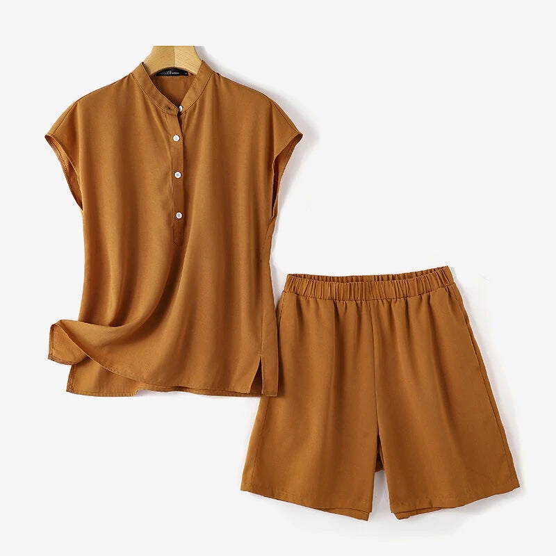 ZANZEA Womens Casual 2pcs Sets Short Sleeve Top Blouse Elastic Waist Pants Loose Suits