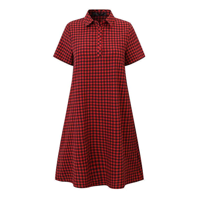 ZANZEA Elegant Style Women's Dresses Daily Short Sleeve Lapel Plaid Loose Midi Shirt Dress