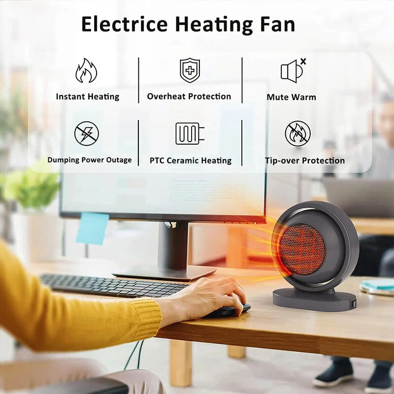 Portable Desktop Heater Household Instant Heating Fan Hot Air Machine Electric Heater Heating Fan with Thermostat for Home Bedroom Office