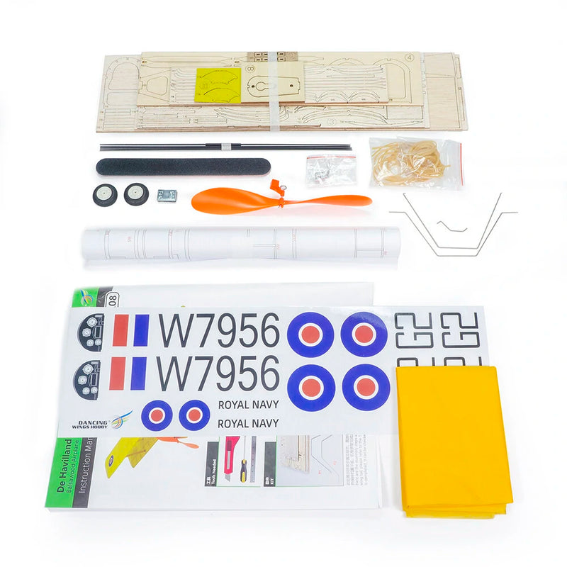 Dancing Wings Hobby VA08 Rubber Powered 600mm Wingspan De Havilland DH.82 Tiger Moth Balsa Wood RC Airplane KIT