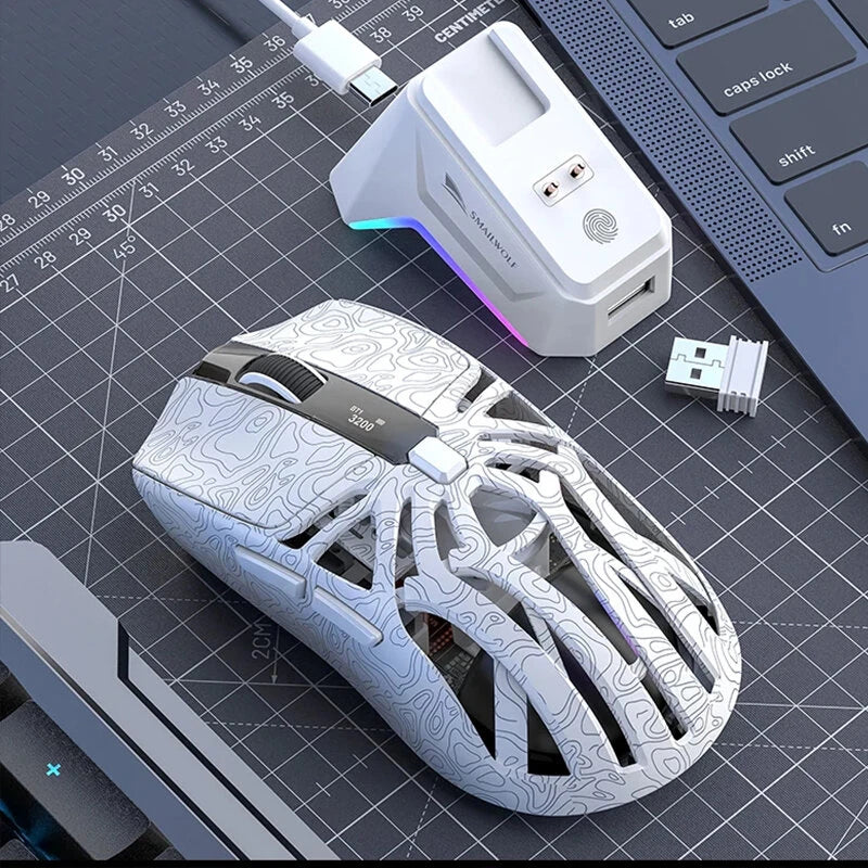 Smailwolf M8 Triple-Mode Wireless Gaming Mouse PAW3311 Sensor 12000DPI 72g Lightweight Power Display Esports Mouse with RGB Charging Dock