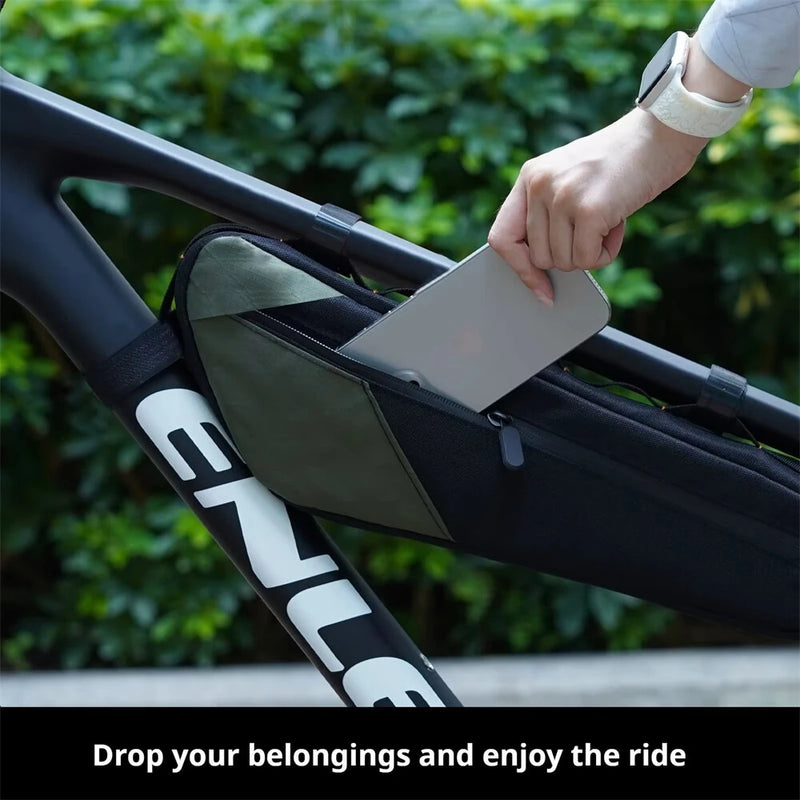 ENLEE 2.5L Bicycle Inner Tube Bag Waterproof Side Zipper Night Reflective Strip Narrow Edge Bike Triangle Front Beam Frame Bag