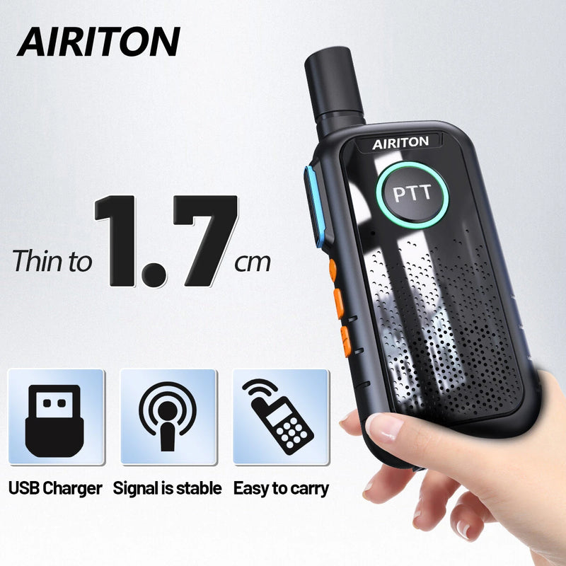 AIRITON AI-T3 Thin Walkie Talkie 1.7cm Easy Carry Pocket Radio Accept UHF400-470MHz USB Charging Long Range Ham Radio